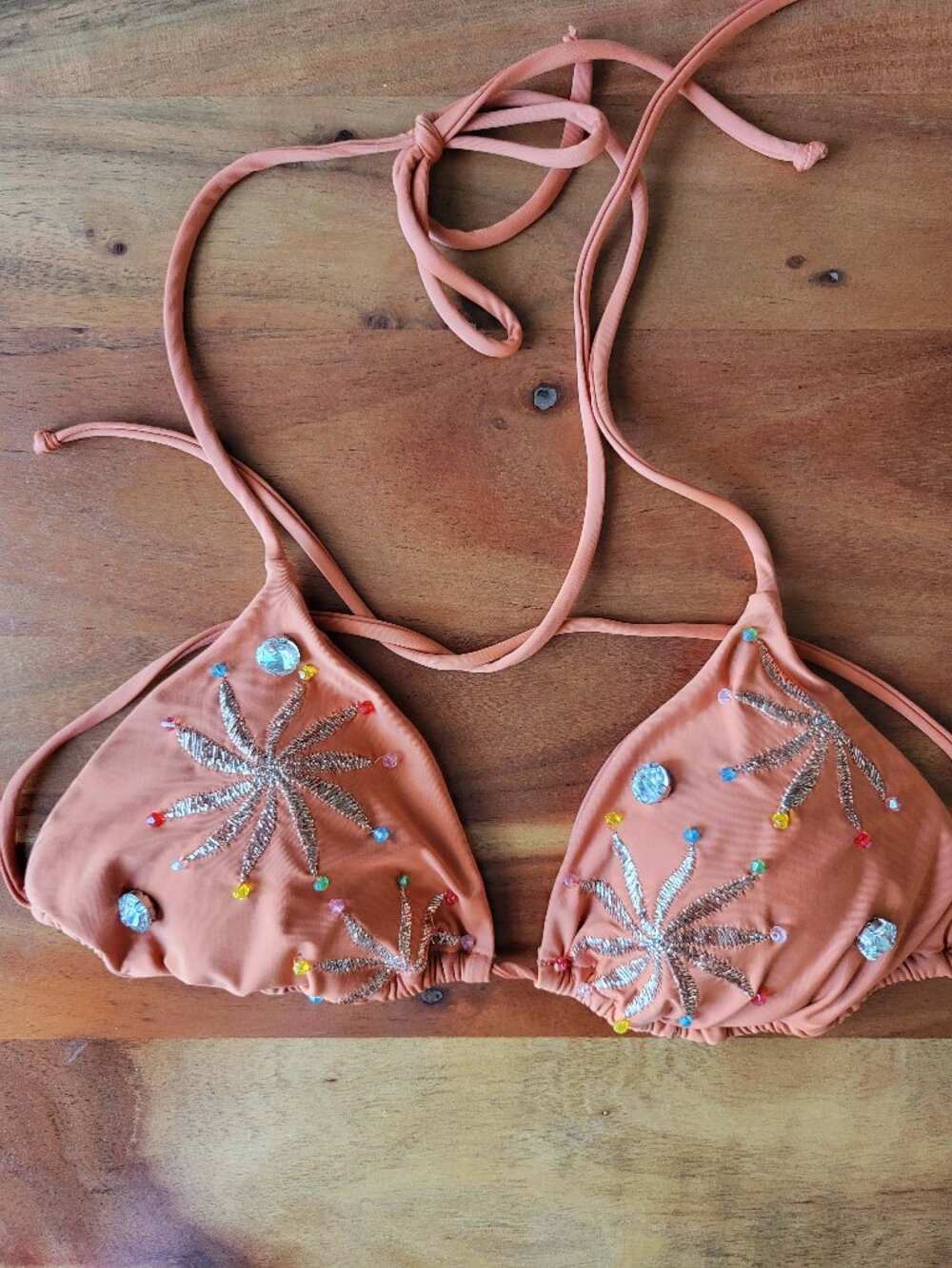 Gianni Bini Coral Embellished Starburst Jeweled Triangle Bikini Top Bra Halter S